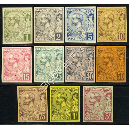 1891-94 Monaco Poste N°11-21 Non Dentelé sur Bristol Albert Ier Neuf sans gomme d'Origine (x)