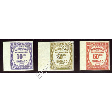 1919 Monaco Taxe N°14a-15a-16a Non Dentelé Neuf Sans Gomme d'Origine Superbe (x)