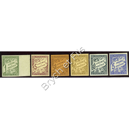 1905-43 Monaco Taxe N°1a-5a-7a-18a-21a-26a Non Dentelé Neuf Sans Gomme d'Origine Superbe (x)