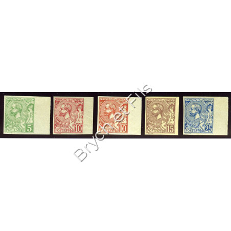 1901 Monaco Poste N°22a-23b-23c-24a-25a Non Dentelé Albert Ier Sans Gomme d'Origine Superbe (x)