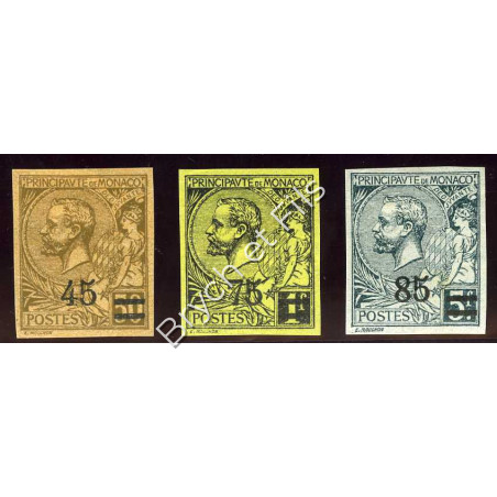 1924 Monaco Poste N°70-71-72 Non Dentelé Albert Ier Surchargés Neuf Sans Gomme d'Origine Superbe (x)