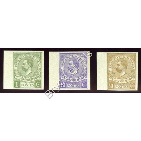 1910 Monaco Taxe N°8a-9a-10a Non Dentelé Neuf Sans Gomme d'Origine Superbe (x)