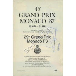 Programme Grand Prix Monaco 1987 signé + Pass
