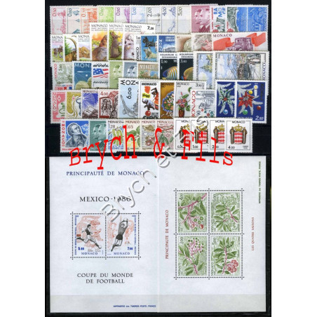 1986 MONACO ANNEE COMPLETE TIMBRES POSTE Préo N°90/93 Taxe N°83/86 BF N°35-36 xx