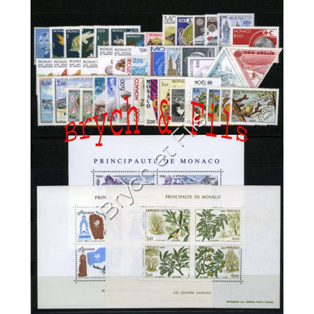 1988 MONACO ANNEE COMPLETE TIMBRES POSTE  Préo N°98/101 BF N°40-42-43 xx