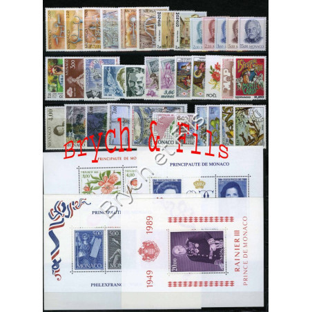 1989 MONACO ANNEE COMPLETE TIMBRES POSTE Préo N°102/105 BF N°44/45 - 47/48 xx