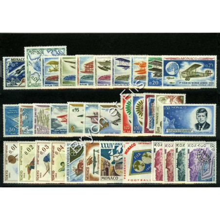 1964 MONACO ANNEE COMPLETE TIMBRES POSTE P.A. N°82/83 Préo N° 23/26 xx