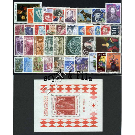 1973 MONACO ANNEE COMPLETE TIMBRES POSTE P.A. N°96 B.F. N°7 xx