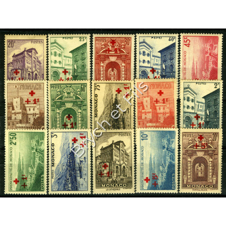 1940 MONACO ANNEE COMPLETE N°200/214 TIMBRES POSTE CROIX ROUGE xx