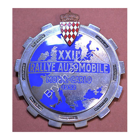 1952 MONACO BADGE PLAQUE CALANDRE EMAILLEE 22e RALLYE MONTE CARLO
