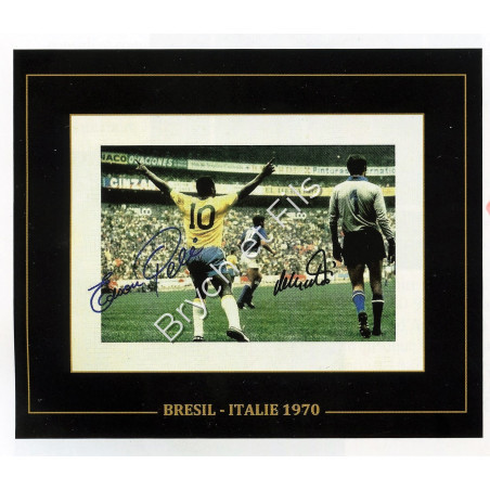 Pelé and Enrico Albertosi Match Brazil-Italy 1970 Signed Photo Autograph