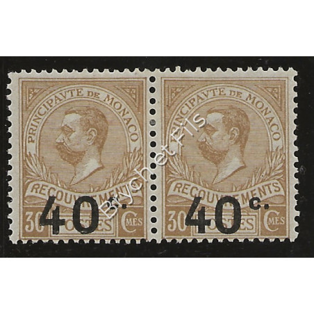 1919 Monaco Taxe N°12b Variété Chiffre espacé se Tenant A Normal x