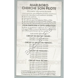  Autocollant Marlboro F1 Cherche son Pilote 1986