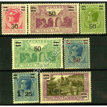 1926-31 MONACO N°104/110 TIMBRES POSTE SURCHAGES x
