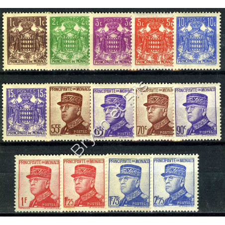 1937-39 MONACO N°154/166 TIMBRES POSTE AVENE LOUIS II x