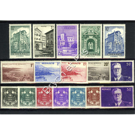 1943 MONACO ANNEE COMPLETE N°249/264 et 264a TIMBRES POSTE x