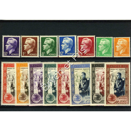 1950 MONACO ANNEE COMPLETE TIMBRES POSTE + P.A. N°49/50 x