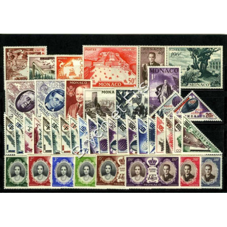 1956 MONACO ANNEE COMPLETE TIMBRES POSTE + P.A. N°61/65 x