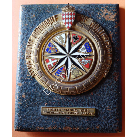 1967 MONACO BADGE PLAQUE CALANDRE EMAILLE 36e RALLYE MONTE CARLO