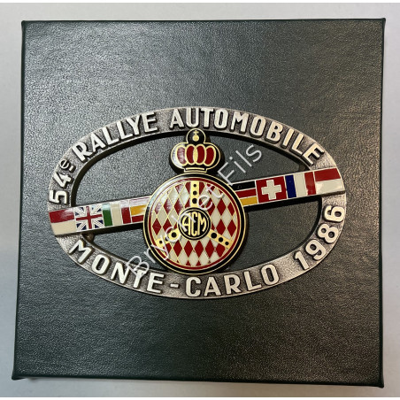 1986 MONACO BADGE PLAQUE CALANDRE EMAILLEE 54e RALLYE AUTOMOBILE DE MONTE CARLO