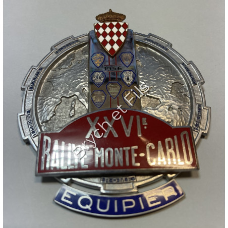 1956 MONACO BADGE PLAQUE CALANDRE EMAILLEE 26e RALLYE MONTE CARLO SANS SUPPORT