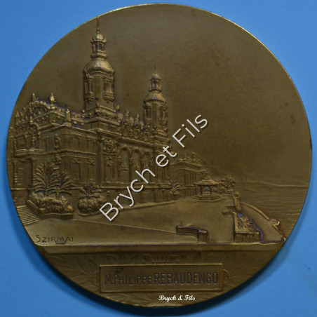 1863-1913 MONACO MEDAILLE CINQUANTENAIRE FONDATION SBM NOMINATIVE P. REBAUDENGO BRONZE