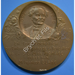 1863-1913 MONACO MEDAILLE CINQUANTENAIRE FONDATION SBM NOMINATIVE P. REBAUDENGO BRONZE