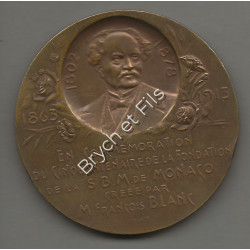 1863-1913 MONACO MEDAILLE CINQUANTENAIRE FONDATION SBM NON NOMINATIVE BRONZE