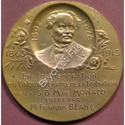 1863-1913 MONACO MEDAILLE CINQUANTENAIRE FONDATION SBM NOMINATIVE M. C. MILLO BRONZE