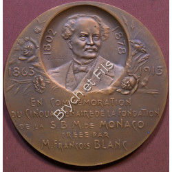 1863-1913 MONACO MEDAILLE CINQUANTENAIRE FONDATION SBM NOMINATIVE M. C. VIGLIANI BRONZE