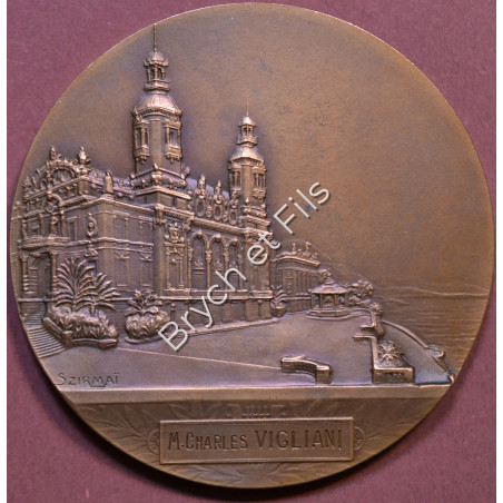 1863-1913 MONACO MEDAILLE CINQUANTENAIRE FONDATION SBM NOMINATIVE M. C. VIGLIANI BRONZE