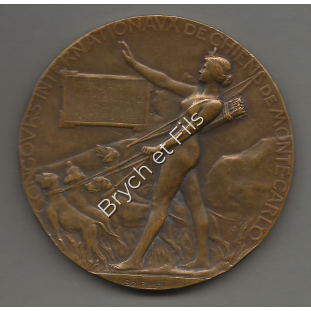 MONACO MEDAILLE CONCOURS INTERNATIONALS DE CHIENS DE MONTE CARLO 1913-1914 PAR S. ZIRMAI BRONZE
