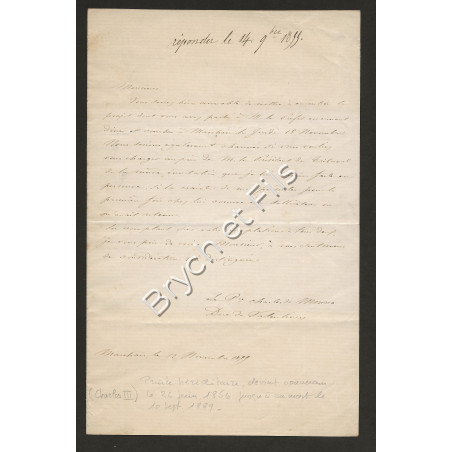 14 SEPTEMBRE 1885 LETTRE AUTOGRAPHE SIGNE PRINCE CHARLES III DE MONACO TRES RARE