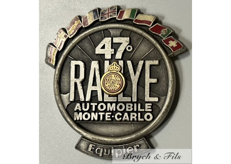 1979 MONACO BADGE PLAQUE CALANDRE EMAILLE 47ème RALLYE MONTE CARLO