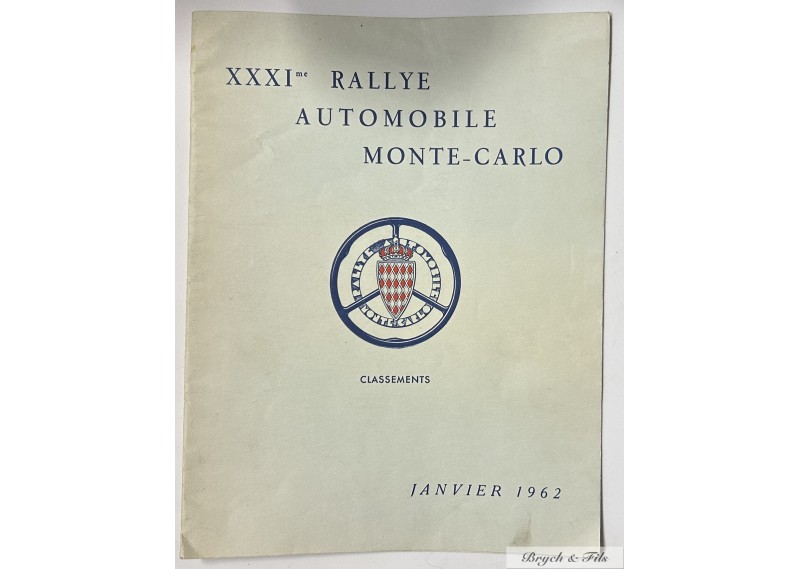 1962 Classements du XXXIème RALLYE de MONTE-CARLO