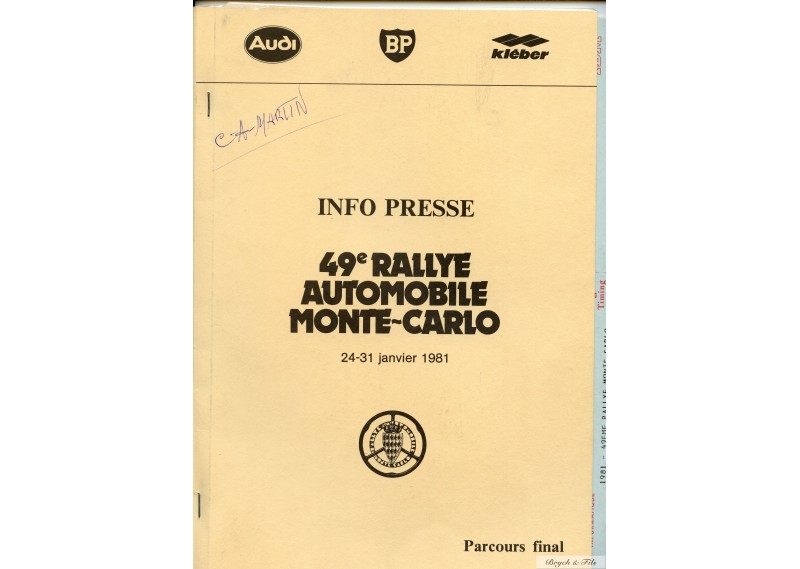 1981 Info Presse 49ème RALLYE de MONTE-CARLO