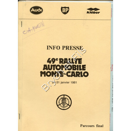 1981 Info Presse 49ème RALLYE de MONTE-CARLO