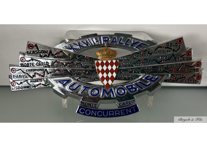 1957 MONACO BADGE ENAMELLED PLAQUE 27th RALLY  MONTE CARLO   LY MONTE CARLO