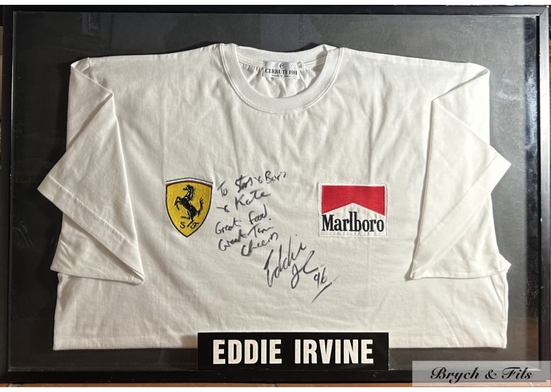 A Ferrari T-Shirt dedicated and signed by Irvine