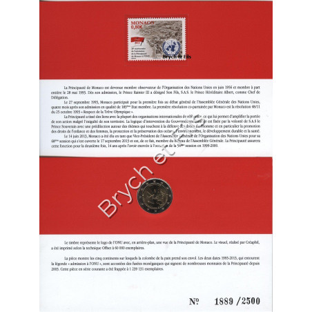 Monaco 2013 Encart 2 euro ONU avec timbre